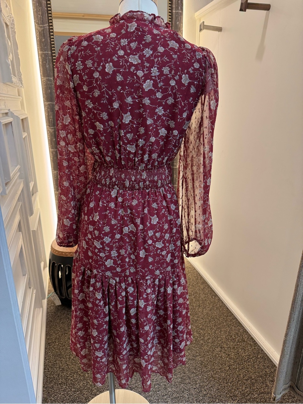 Lucy Paris Red Floral Long-Sleeve Tiered Midi Dress - Picture 3 of 4